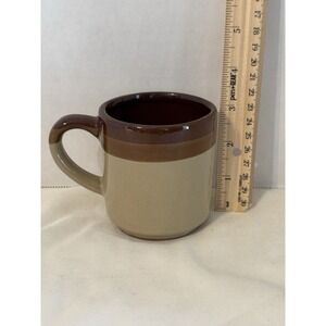 Vintage Stoneware Coffee Mug Brown Tan Glazed Diner Style Taiwan Rustic Cup